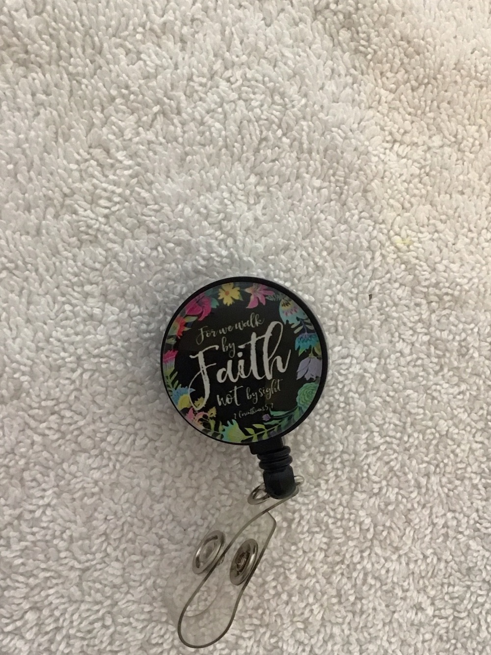 FAITH Floral Retractable ID Badge Reel Clip - Black